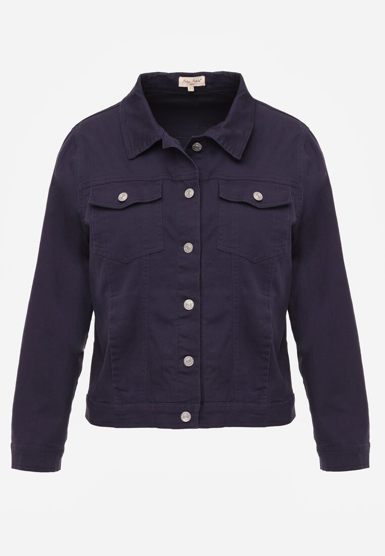 Granatowa Jeansowa Kurtka z Bawełny Perilopei