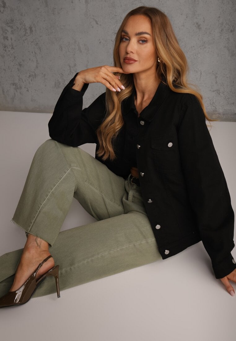 Czarna Jeansowa Kurtka z Bawełny Perilopei