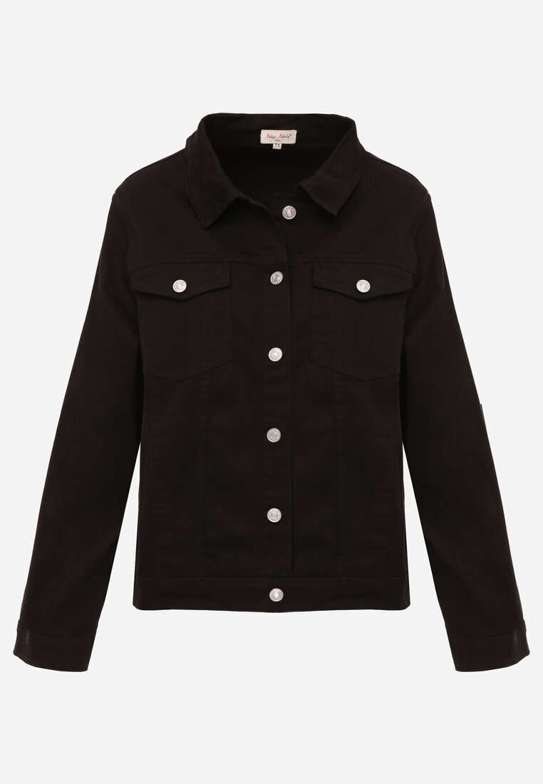 Czarna Jeansowa Kurtka z Bawełny Perilopei