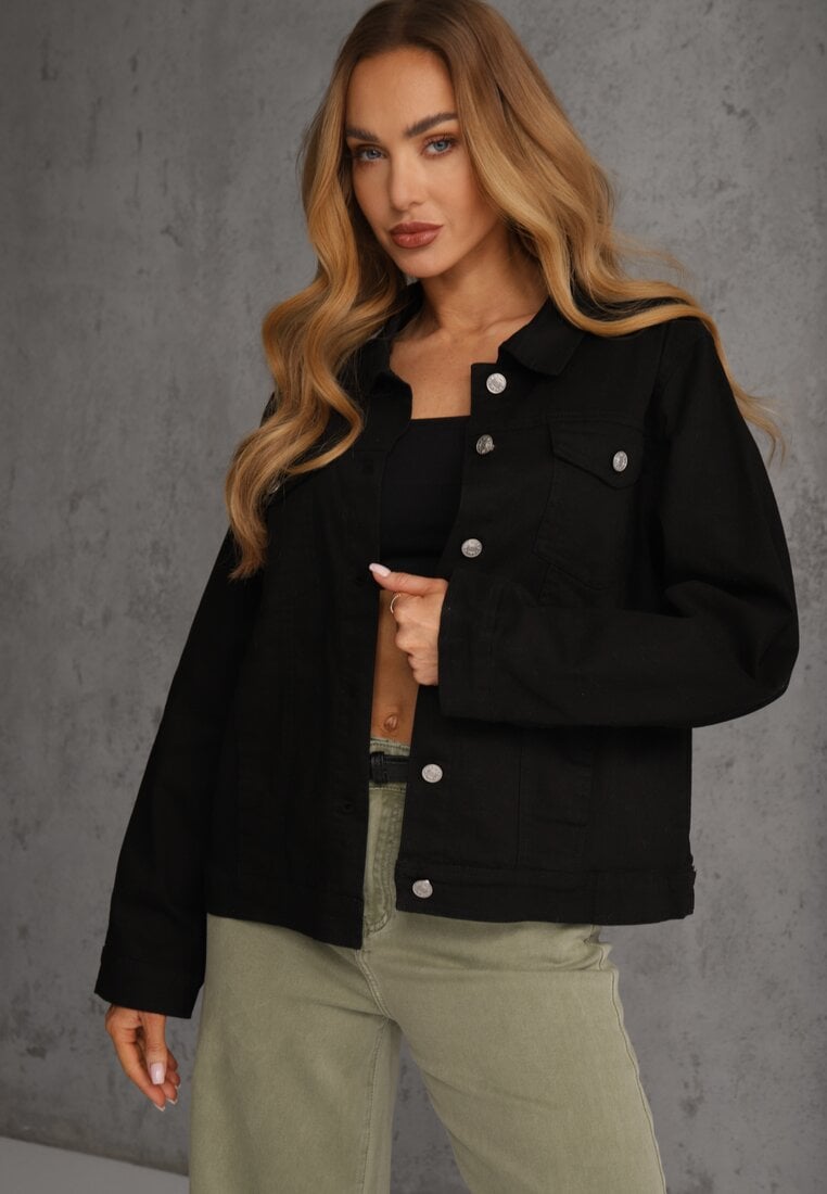 Czarna Jeansowa Kurtka z Bawełny Perilopei