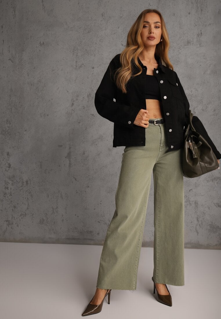 Czarna Jeansowa Kurtka z Bawełny Perilopei