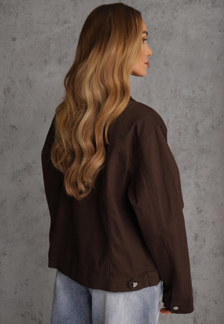 Ciemnobrązowa Jeansowa Kurtka z Bawełny Perilopei