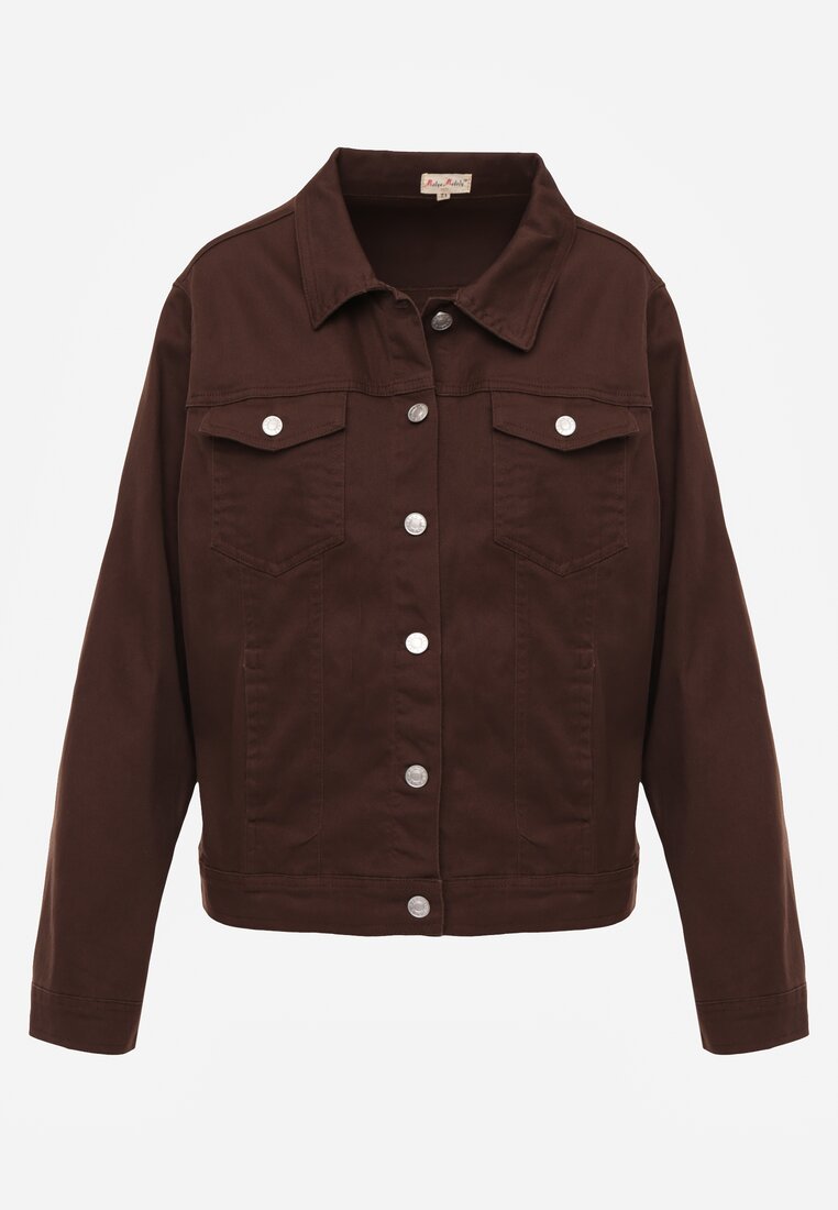 Ciemnobrązowa Jeansowa Kurtka z Bawełny Perilopei