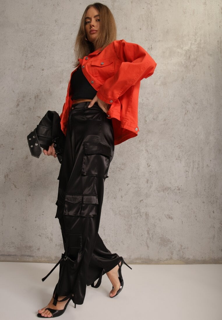 Pomarańczowa Jeansowa Kurtka z Bawełny Perilopei