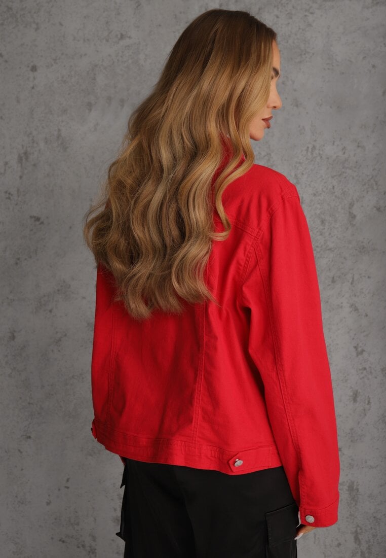 Czerwona Jeansowa Kurtka z Bawełny Perilopei