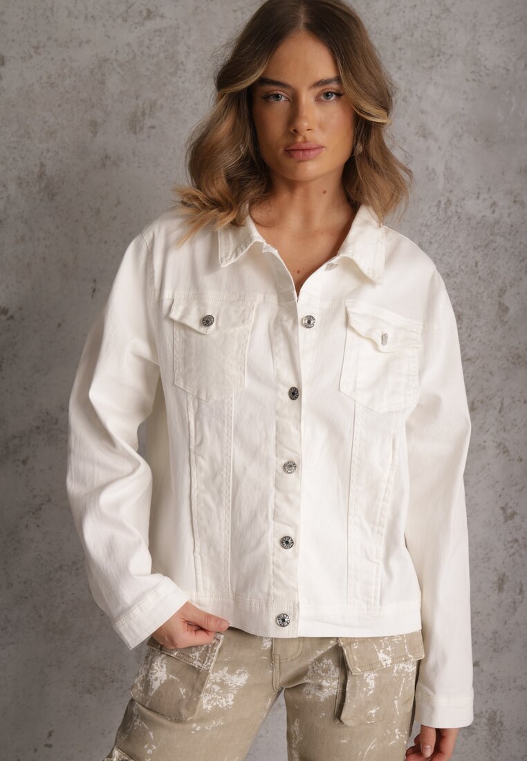 Biała Jeansowa Kurtka z Bawełny Perilopei