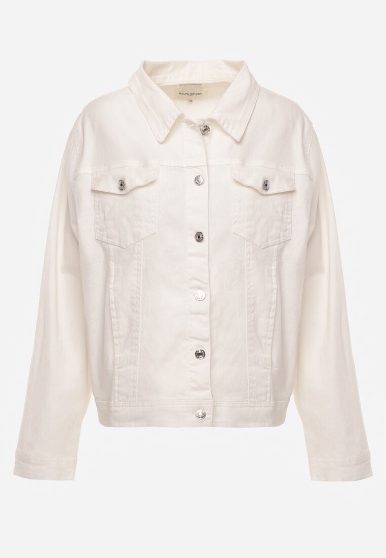 Biała Jeansowa Kurtka z Bawełny Perilopei