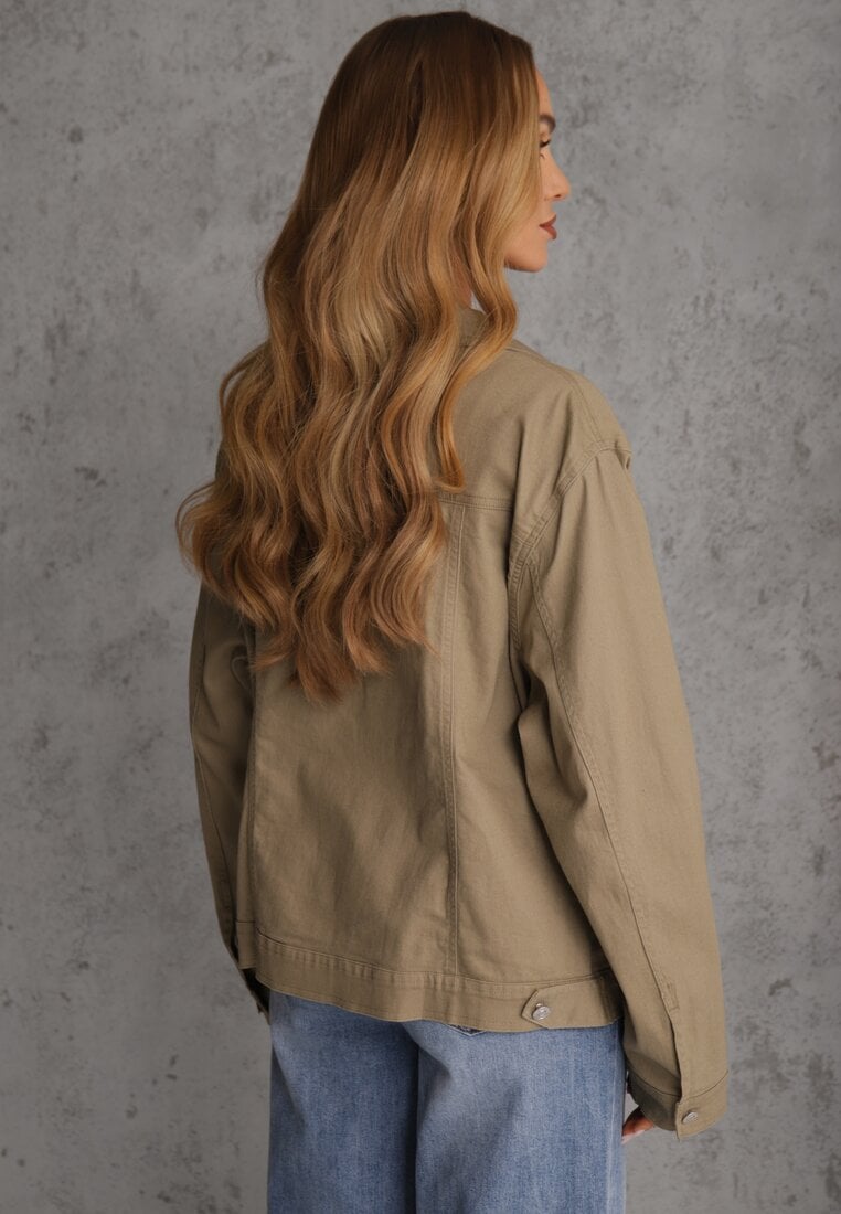 Ciemnobeżowa Jeansowa Kurtka z Bawełny Perilopei