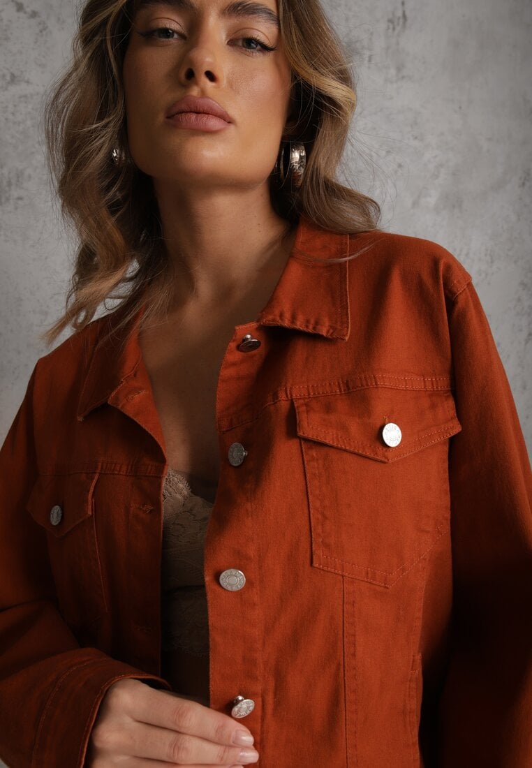 Brązowa Jeansowa Kurtka z Bawełny Perilopei