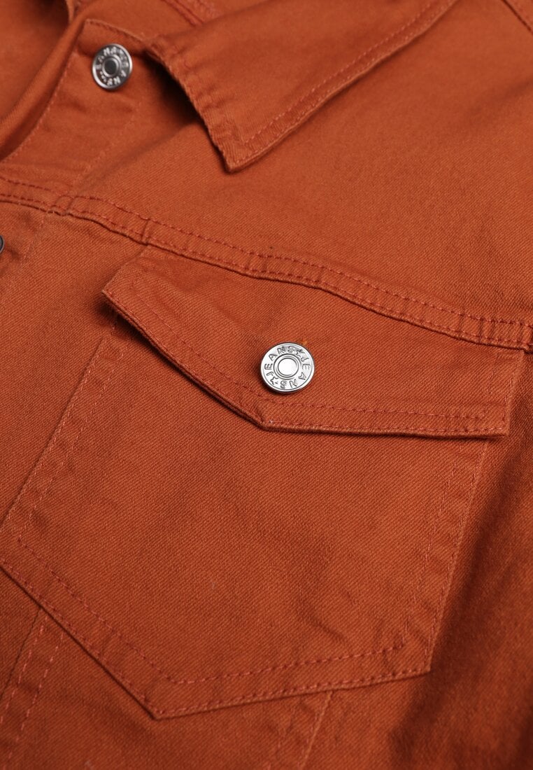 Brązowa Jeansowa Kurtka z Bawełny Perilopei