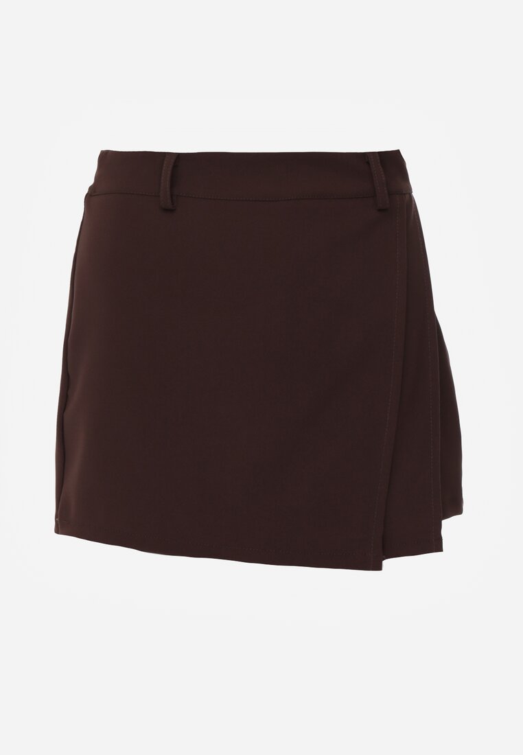 Brązowe Asymetryczne Spódnico-Szorty High Waist Tinetha