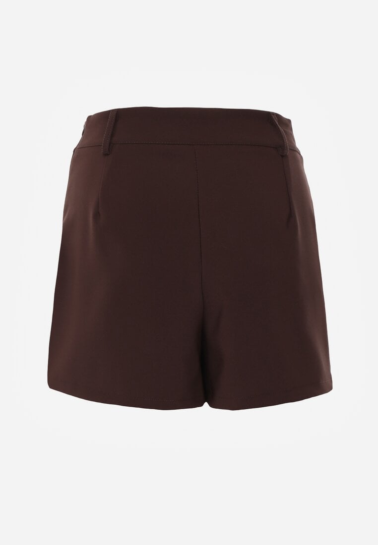 Brązowe Asymetryczne Spódnico-Szorty High Waist Tinetha
