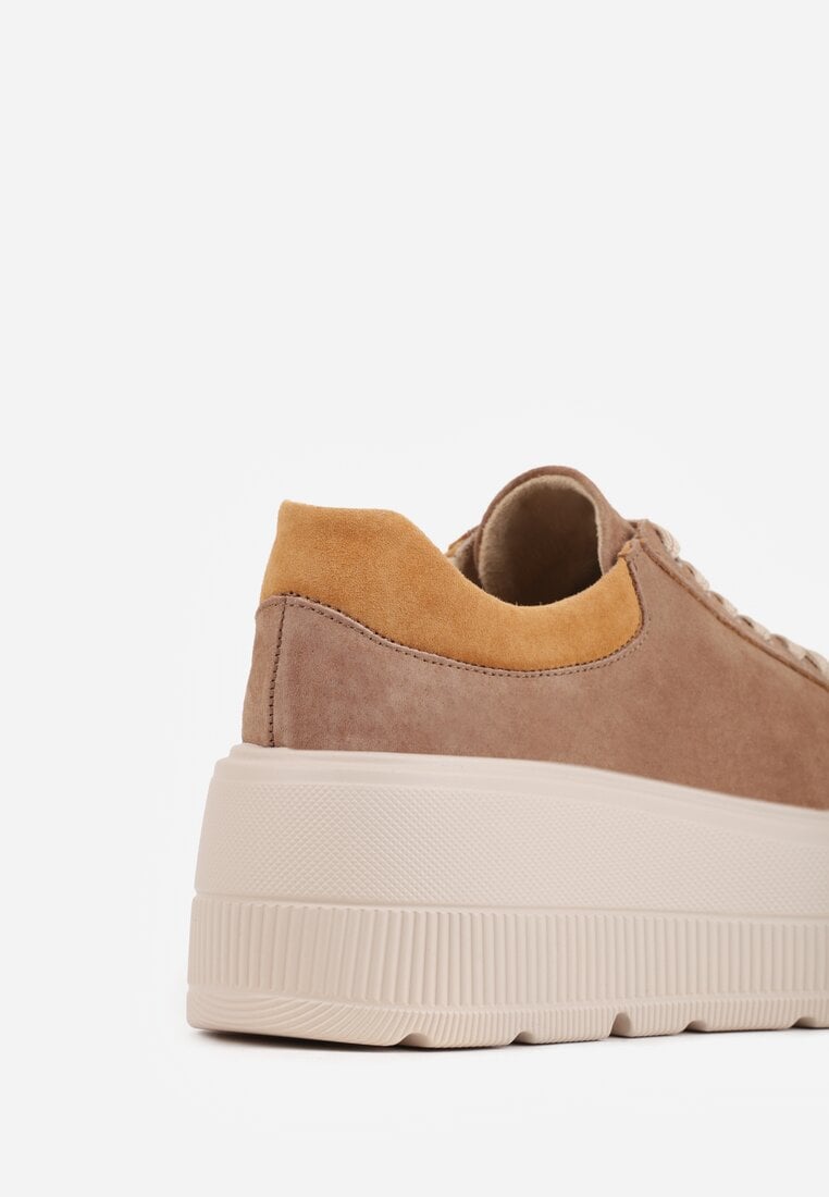 Brązowe Sneakersy na Platformie z Naturalnego Zamszu Latavesa