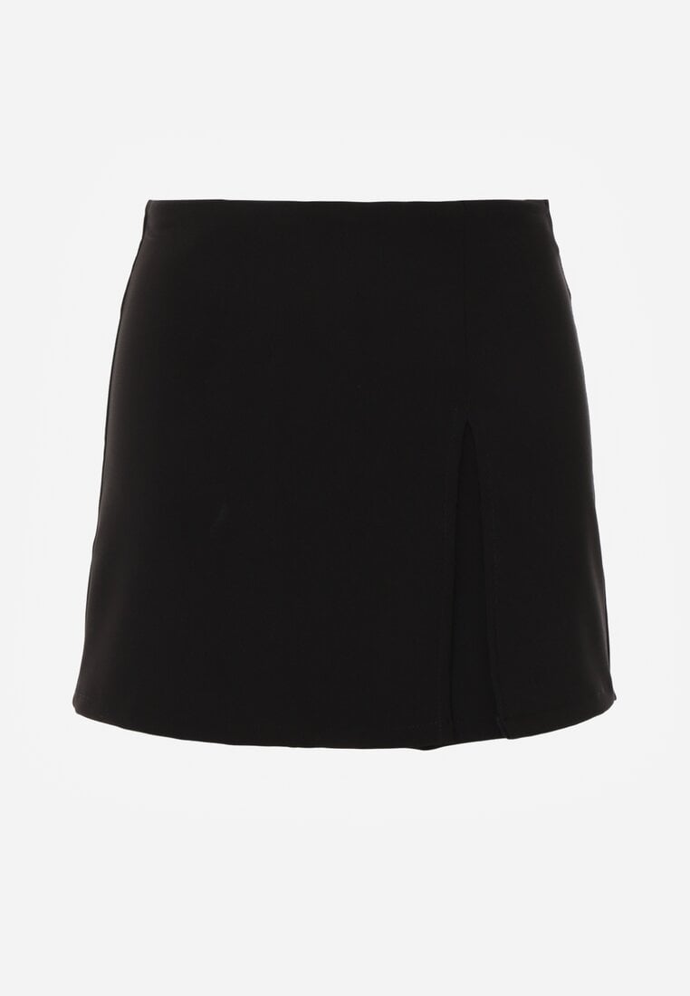 Czarne Spódnico-Spodenki High Waist z Ozdobnym Rozcięciem Sinessei