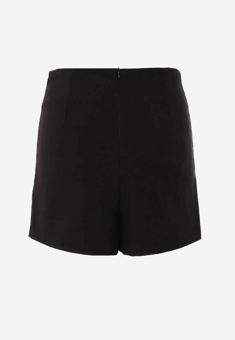 Czarne Spódnico-Spodenki High Waist z Ozdobnym Rozcięciem Sinessei