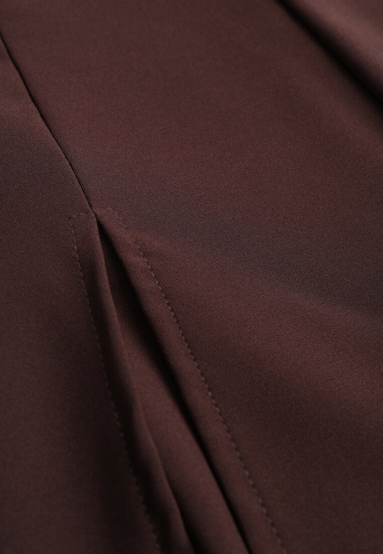 Brązowe Spódnico-Spodenki High Waist z Ozdobnym Rozcięciem Sinessei