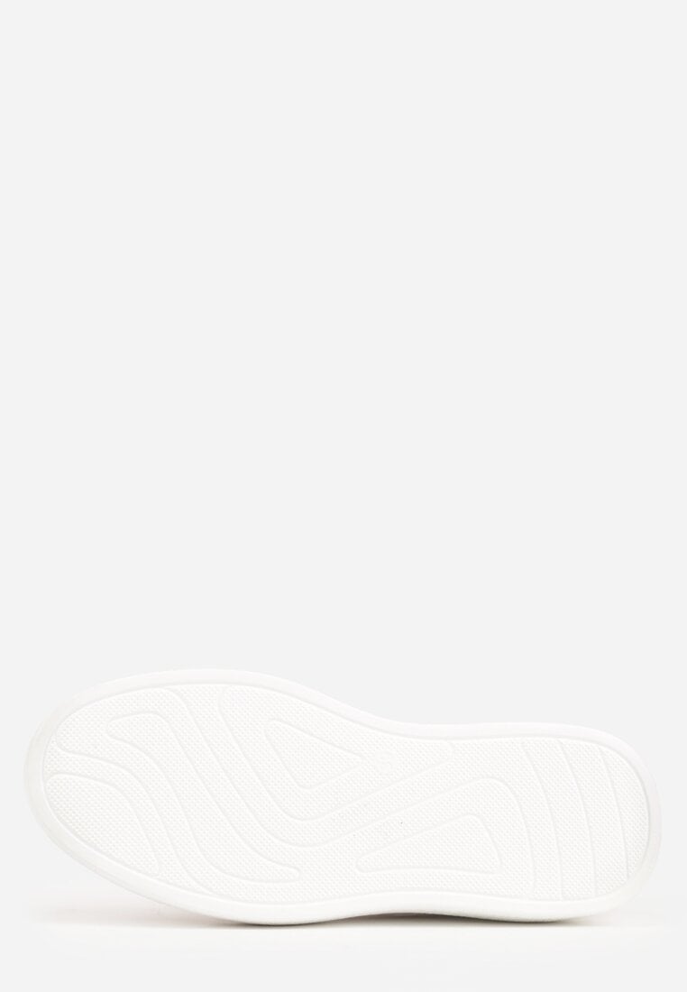 Beżowe Skórzane Sneakersy na Platformie z Metaliczną Aplikacją Idapheosis