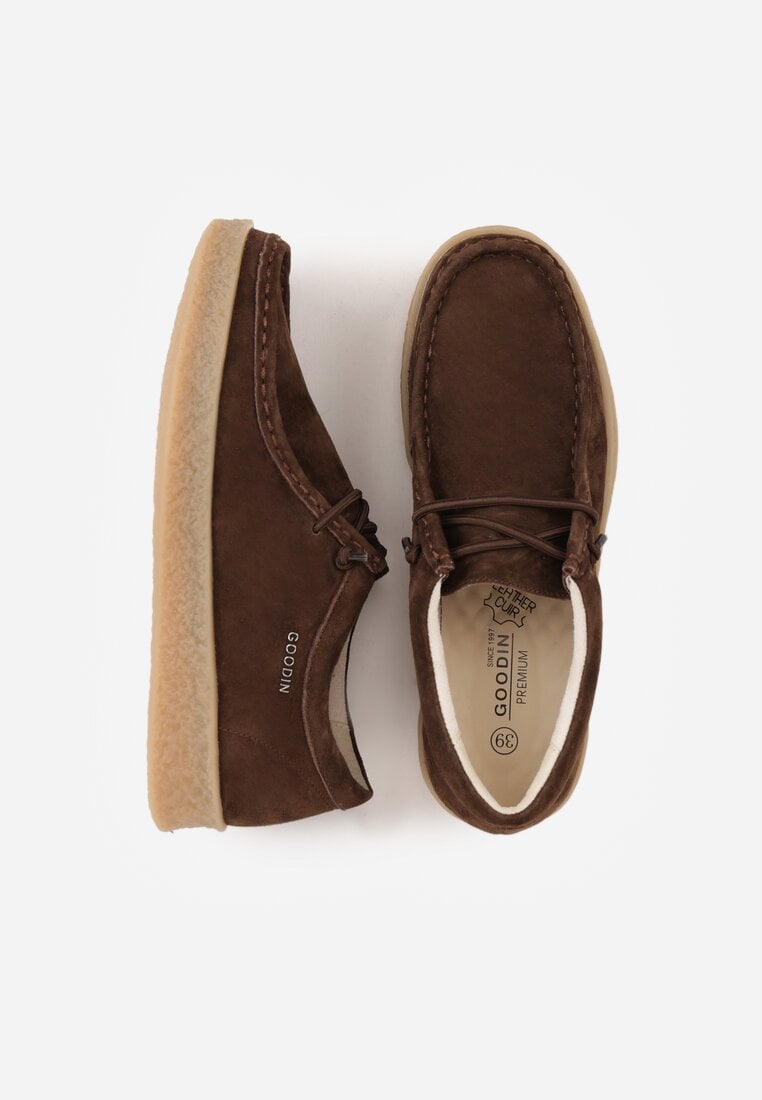 Brązowe Półbuty z Zamszu Naturalnego ze Skórzaną Wkładką i Przeszyciami Oaraneva