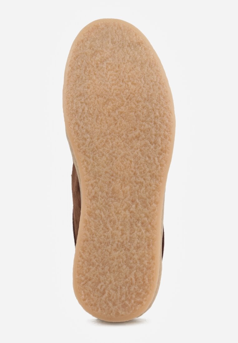 Brązowe Półbuty z Zamszu Naturalnego ze Skórzaną Wkładką i Przeszyciami Oaraneva