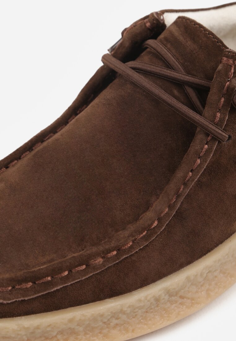 Brązowe Półbuty z Zamszu Naturalnego ze Skórzaną Wkładką i Przeszyciami Oaraneva