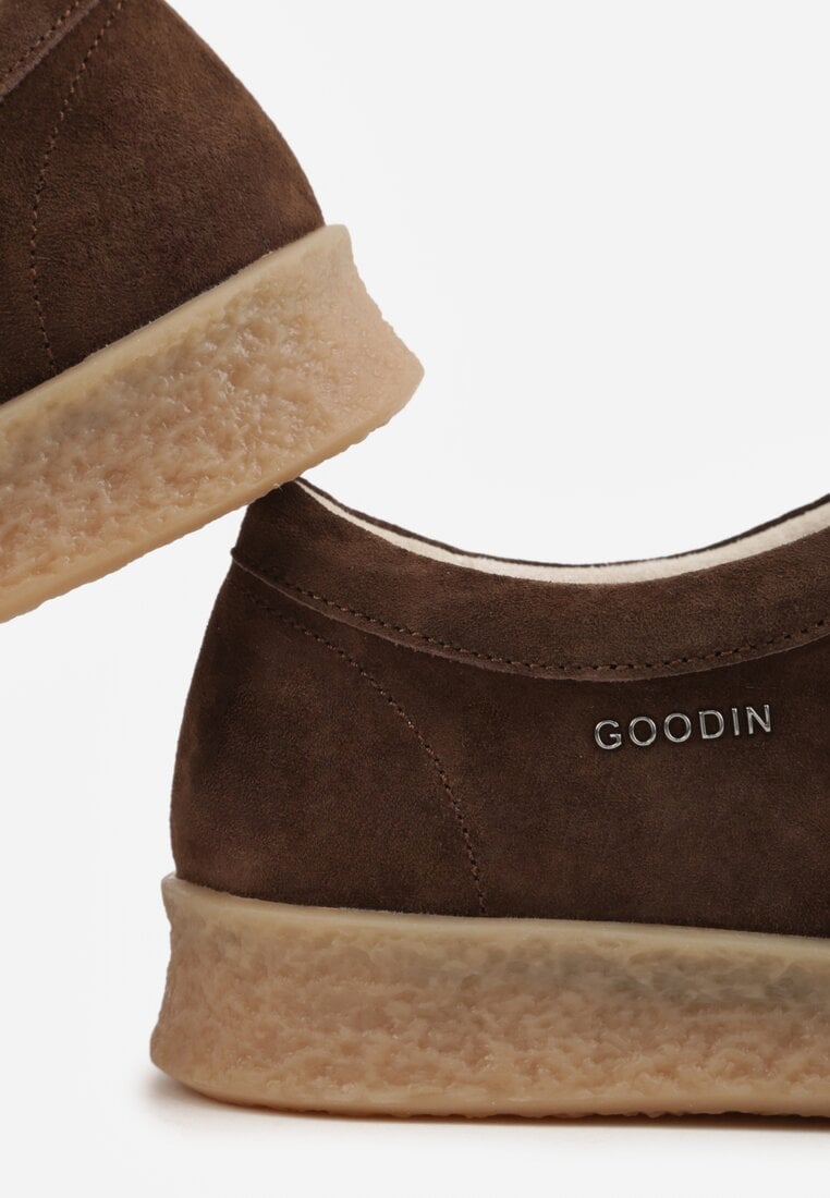 Brązowe Półbuty z Zamszu Naturalnego ze Skórzaną Wkładką i Przeszyciami Oaraneva