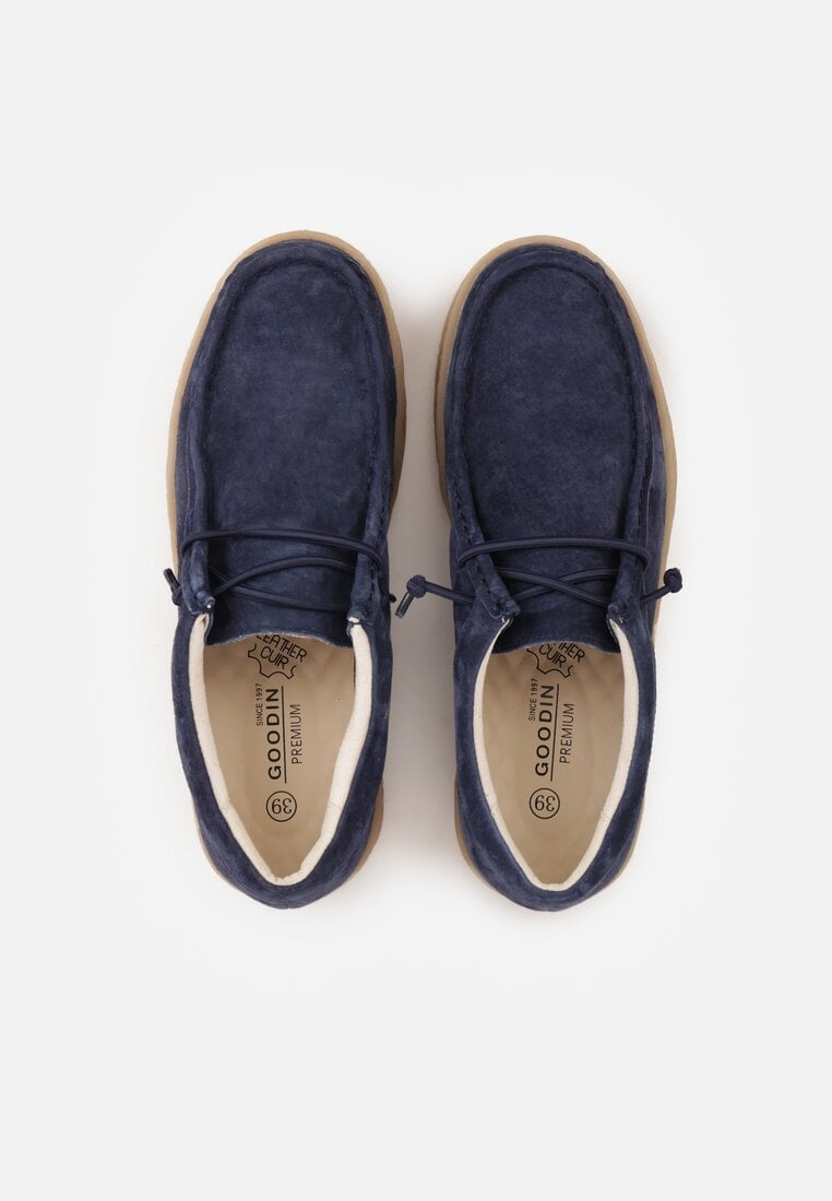 Granatowe Półbuty z Zamszu Naturalnego ze Skórzaną Wkładką i Przeszyciami Oaraneva