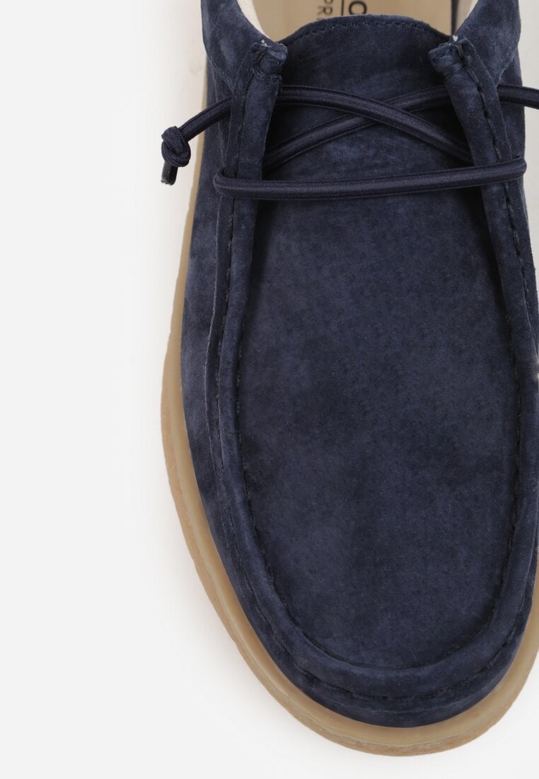 Granatowe Półbuty z Zamszu Naturalnego ze Skórzaną Wkładką i Przeszyciami Oaraneva