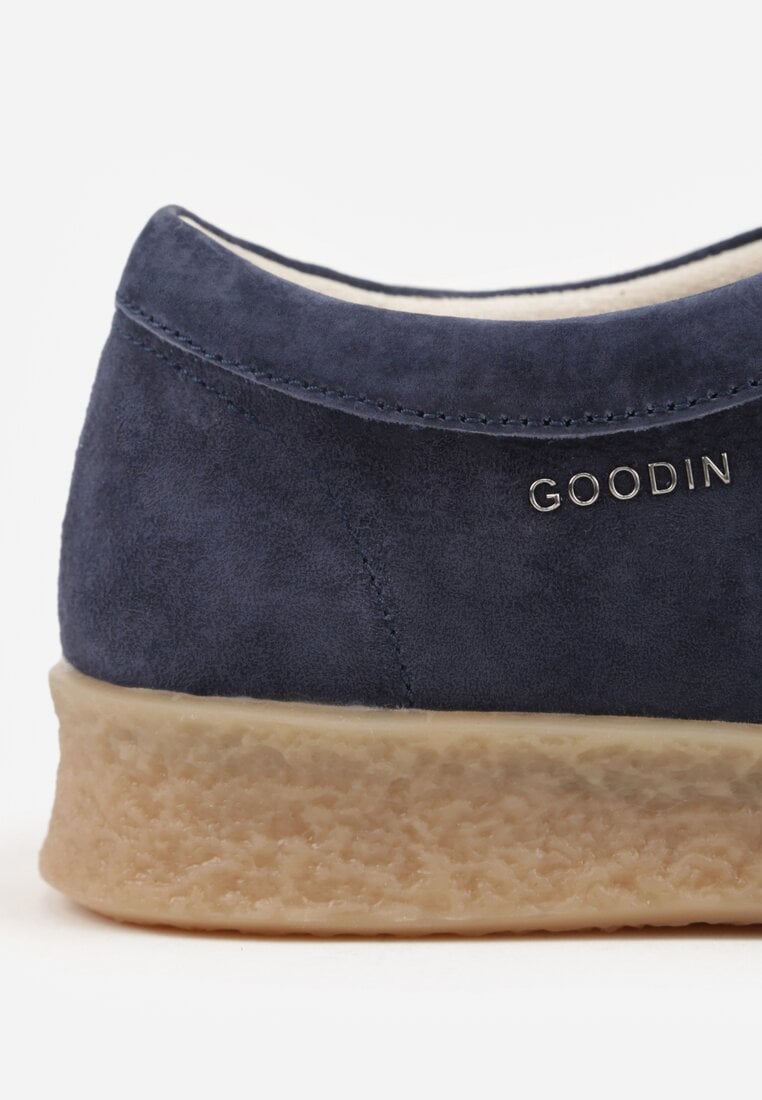 Granatowe Półbuty z Zamszu Naturalnego ze Skórzaną Wkładką i Przeszyciami Oaraneva