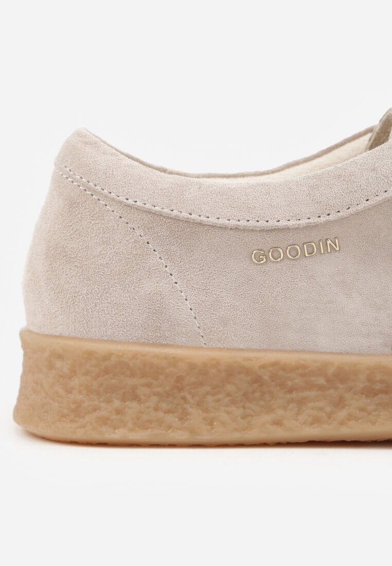 Beżowe Półbuty z Zamszu Naturalnego ze Skórzaną Wkładką i Przeszyciami Oaraneva