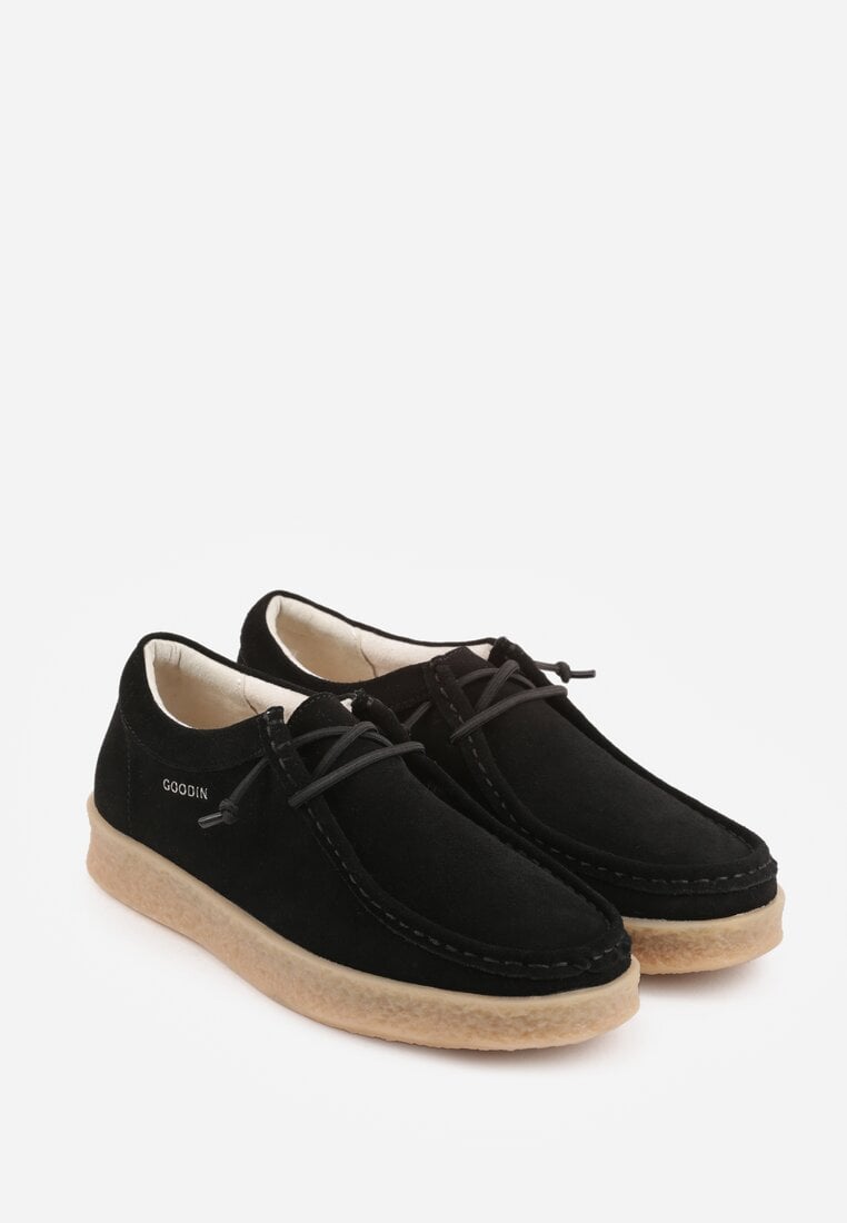 Czarne Półbuty z Zamszu Naturalnego ze Skórzaną Wkładką i Przeszyciami Oaraneva