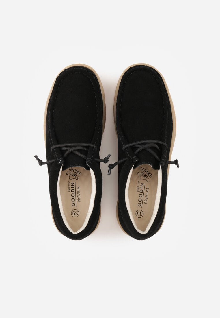 Czarne Półbuty z Zamszu Naturalnego ze Skórzaną Wkładką i Przeszyciami Oaraneva