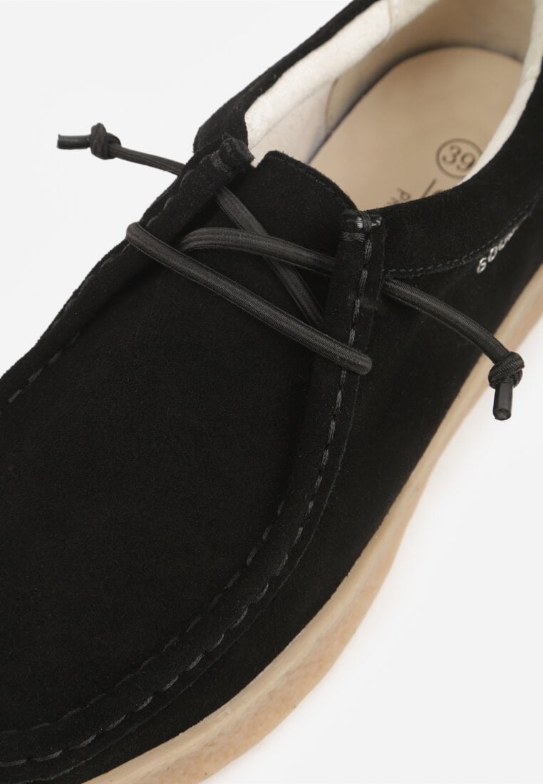 Czarne Półbuty z Zamszu Naturalnego ze Skórzaną Wkładką i Przeszyciami Oaraneva