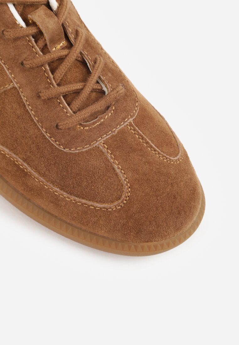 Brązowe Zamszowe Sneakersy z Wkładką ze Skóry Naturalnej w Stylu Tenisówek Adredine