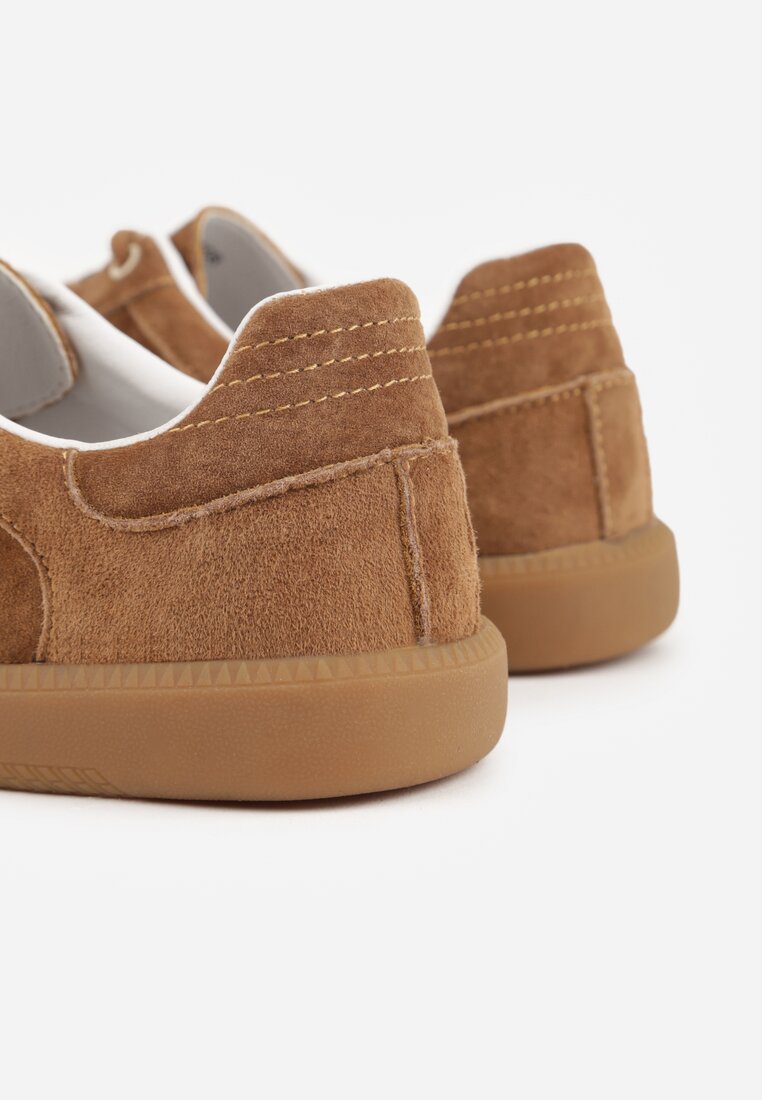 Brązowe Zamszowe Sneakersy z Wkładką ze Skóry Naturalnej w Stylu Tenisówek Adredine