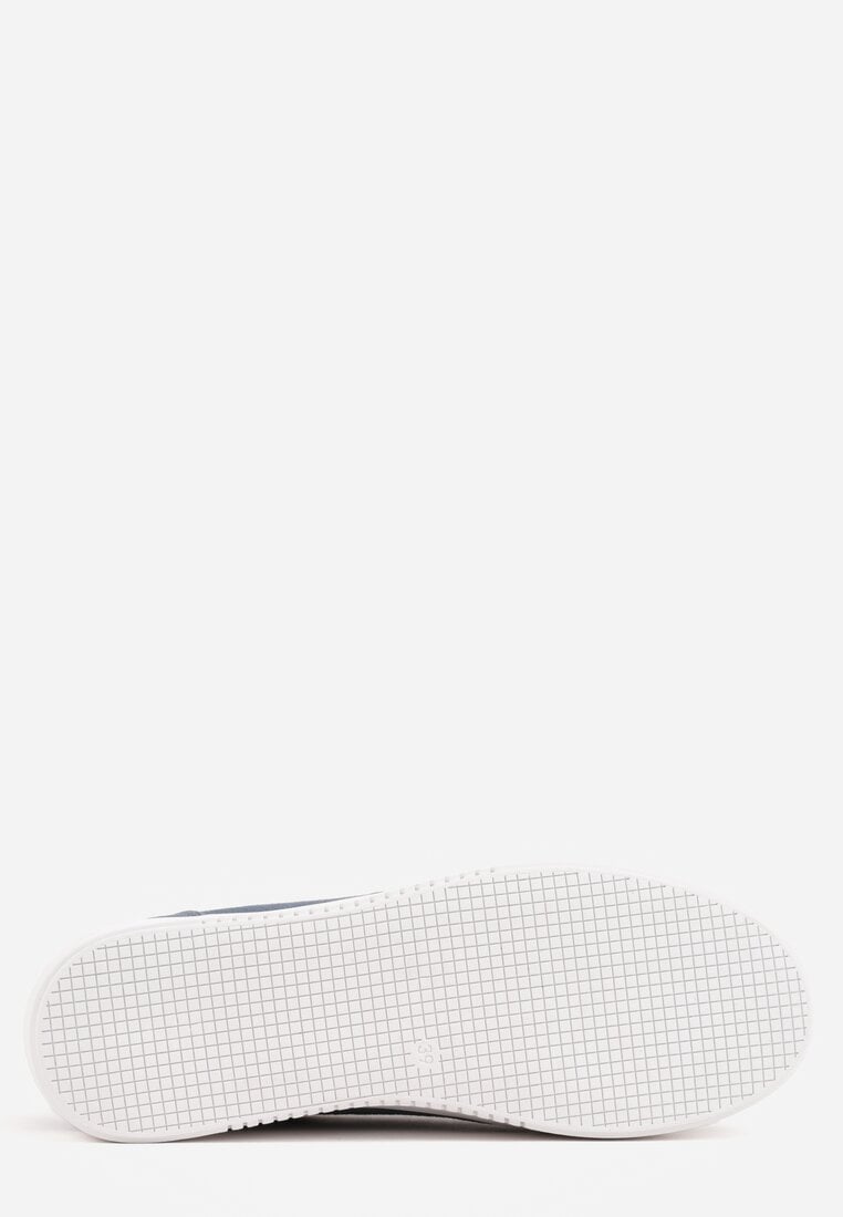 Niebieskie Skórzane Sneakersy na Platformie z Ozdobną Aplikacją z Boku Nesophia