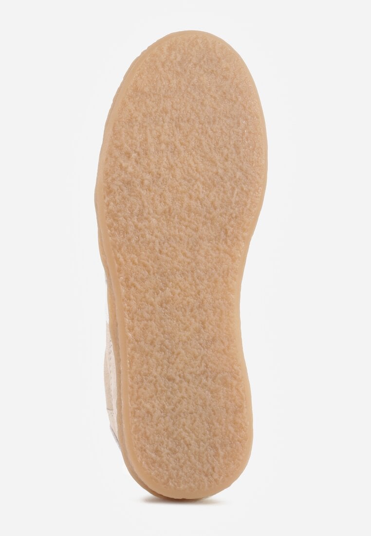 Beżowe Skórzane Sneakersy Typu Tenisówki Ozdobione Paskami Brethanthei