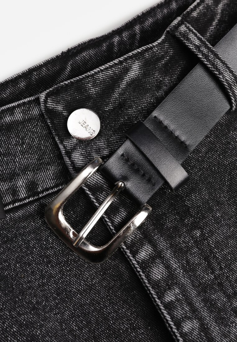 Czarna Spódnica Syrenka z Bawełny Jeansowa High Waist z Paskiem Appala