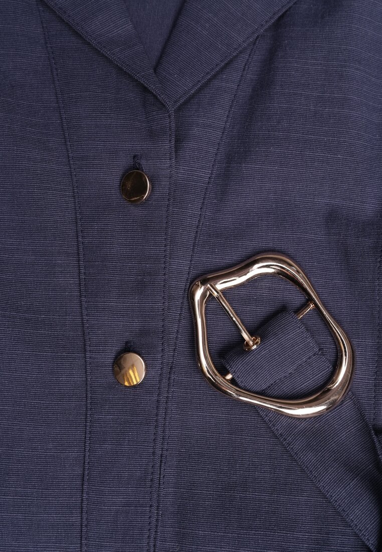 Granatowa Bawełniano-Wiskozowa Sukienka Koszulowa Bez Rękawów z Paskiem Athithoe