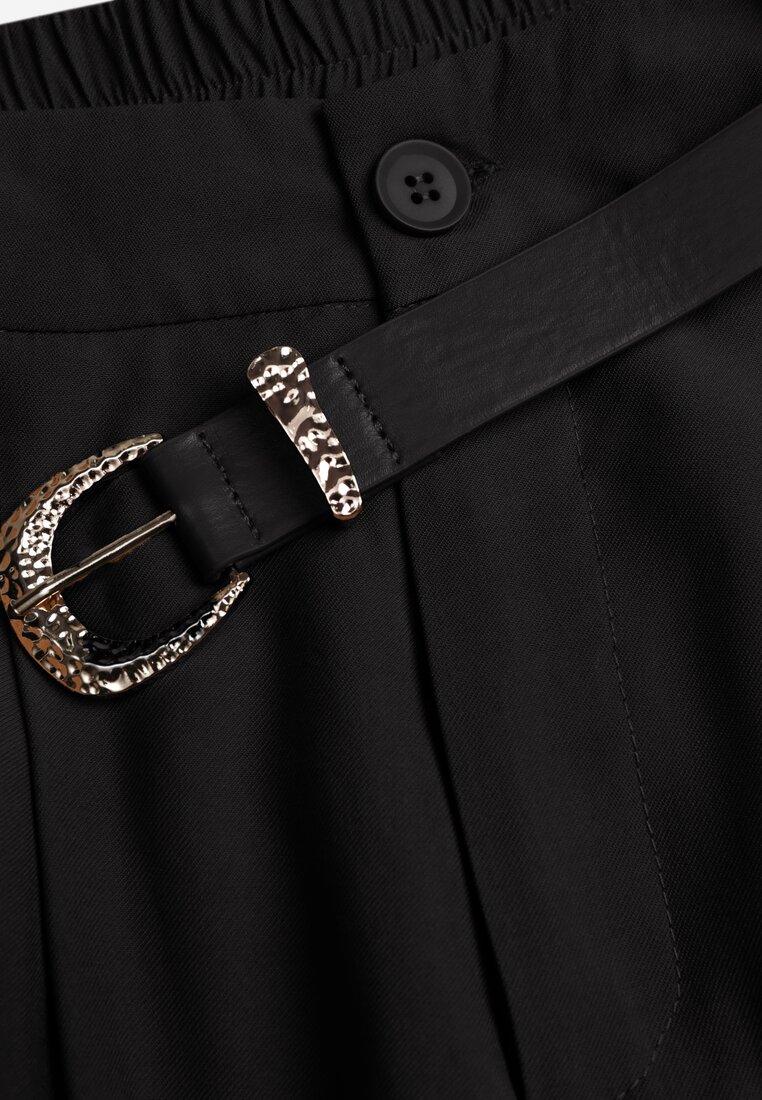 Czarne Garniturowe Spodnie Szerokie z Wiskozy z Paskiem Moun