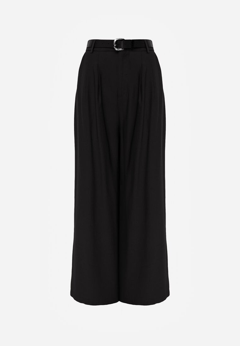 Czarne Garniturowe Spodnie Szerokie z Wiskozy z Paskiem Moun