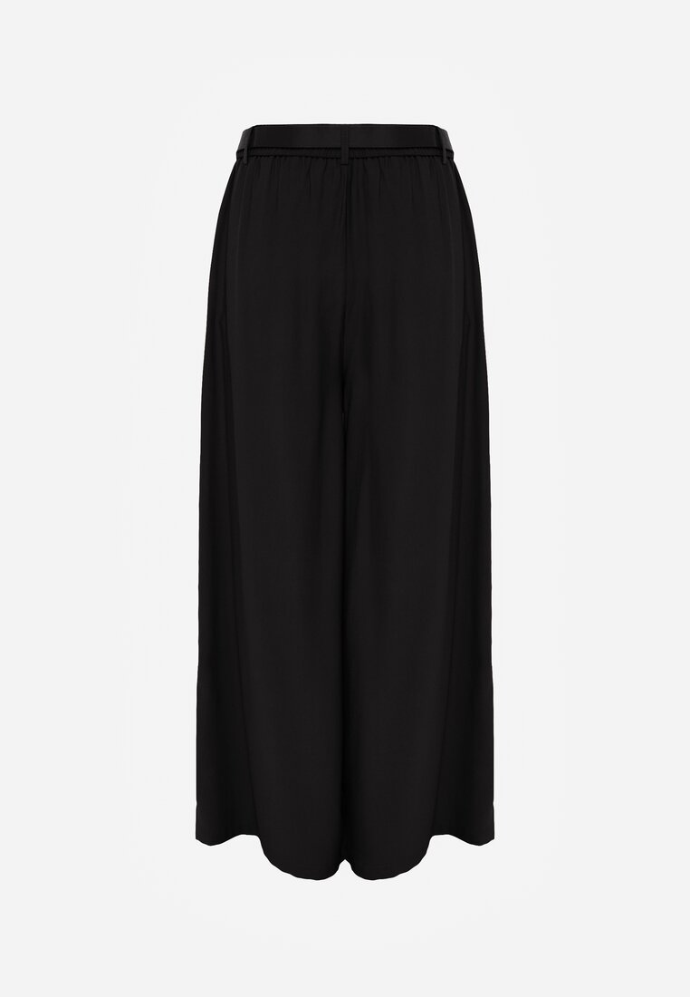 Czarne Garniturowe Spodnie Szerokie z Wiskozy z Paskiem Moun