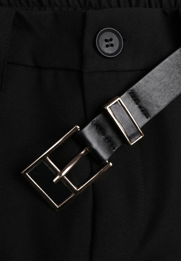 Czarne Spodnie High Waist o Fasonie Cygaretek z Paskiem ze Sprzączką Glaclea
