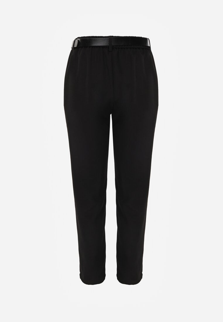 Czarne Spodnie High Waist o Fasonie Cygaretek z Paskiem ze Sprzączką Glaclea
