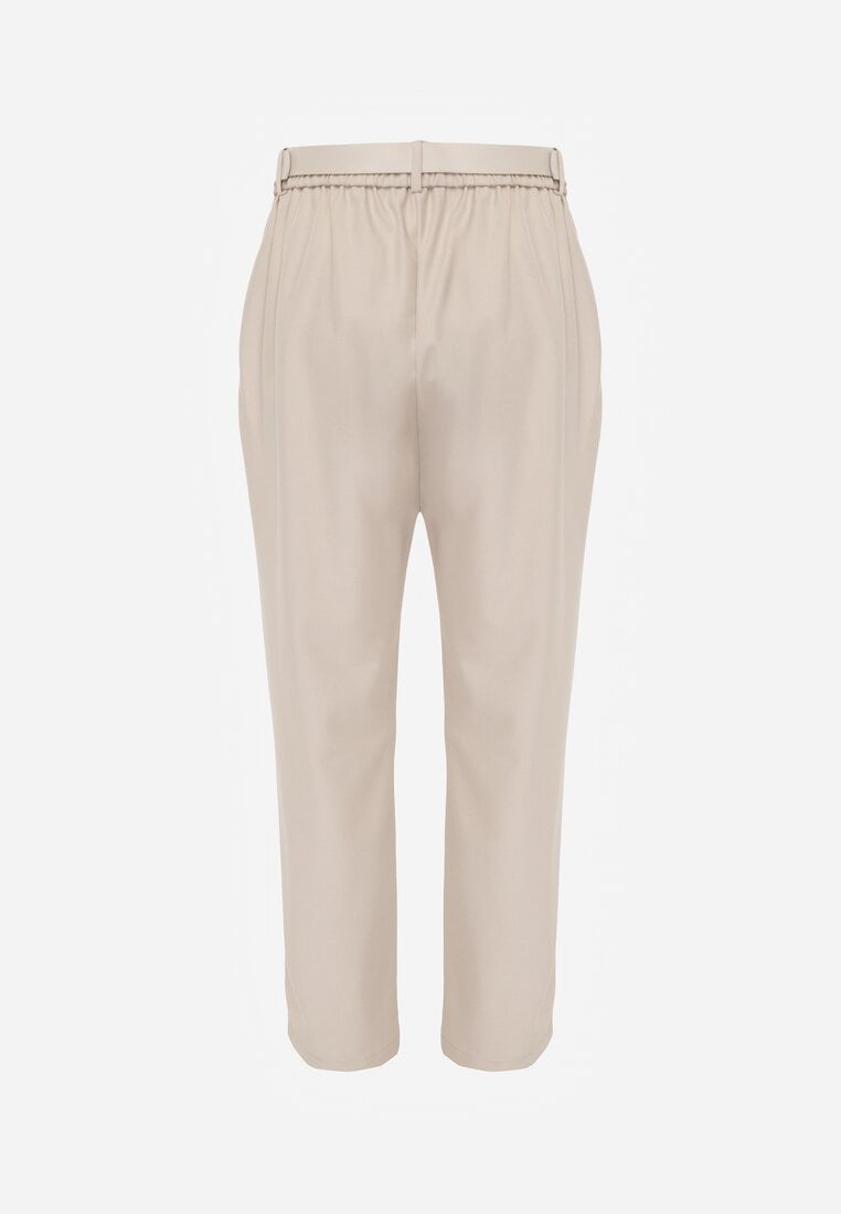 Beżowe Spodnie High Waist o Fasonie Cygaretek z Paskiem ze Sprzączką Glaclea