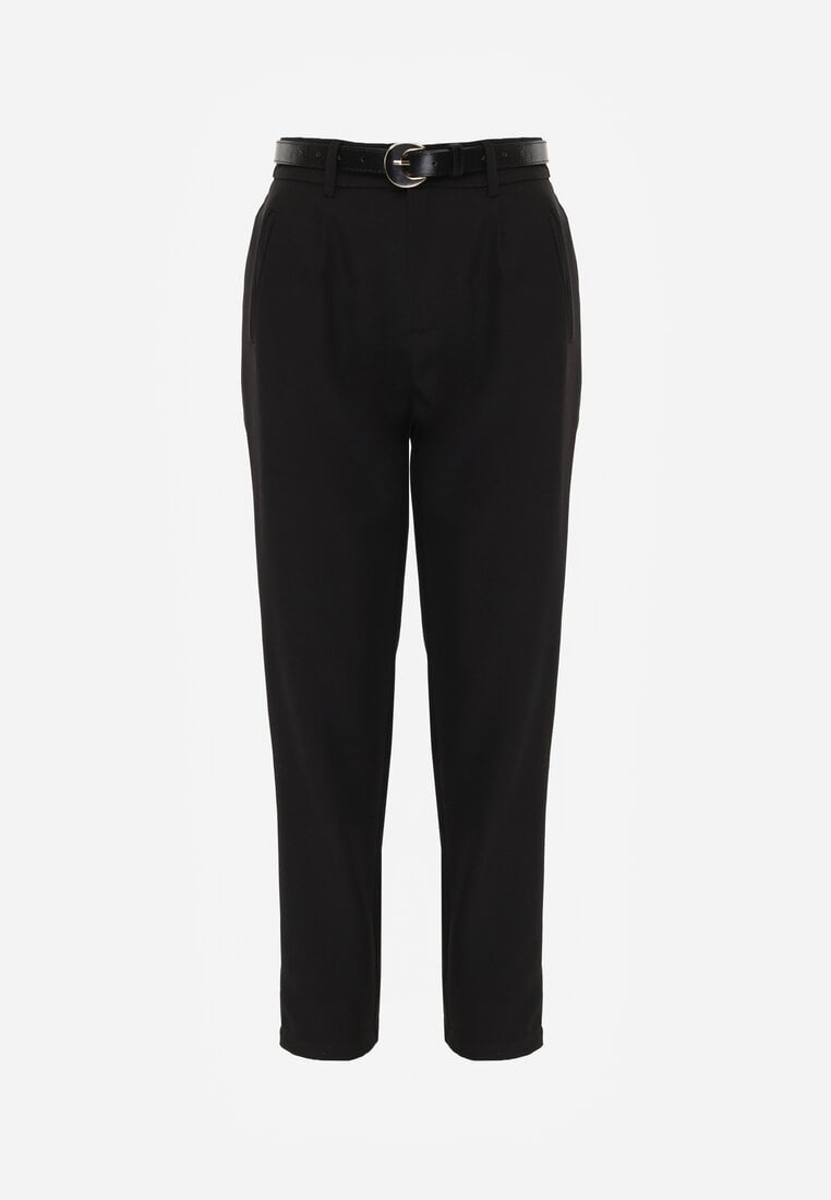 Czarne Spodnie Cygaretki High Waist z Paskiem z Klamrą w Kształcie Półksięzyca Vikinai