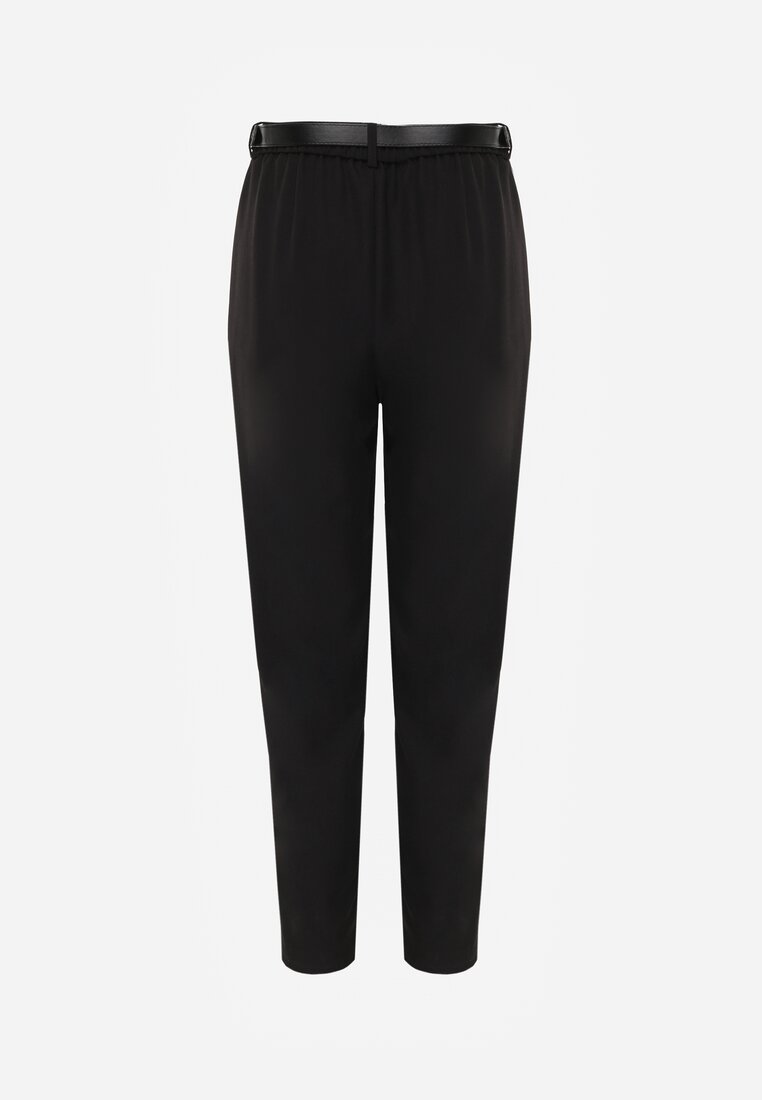 Czarne Spodnie Cygaretki High Waist z Paskiem z Klamrą w Kształcie Półksięzyca Vikinai