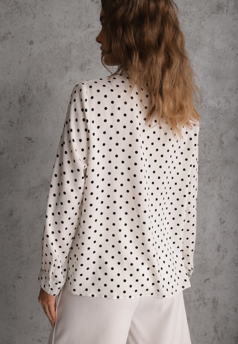 Biała Falbaniasta Koszula z Wiskozy w Kropki ze Stójką Aegista