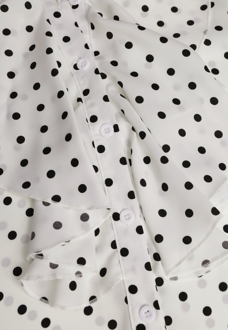 Biała Falbaniasta Koszula z Wiskozy w Kropki ze Stójką Aegista