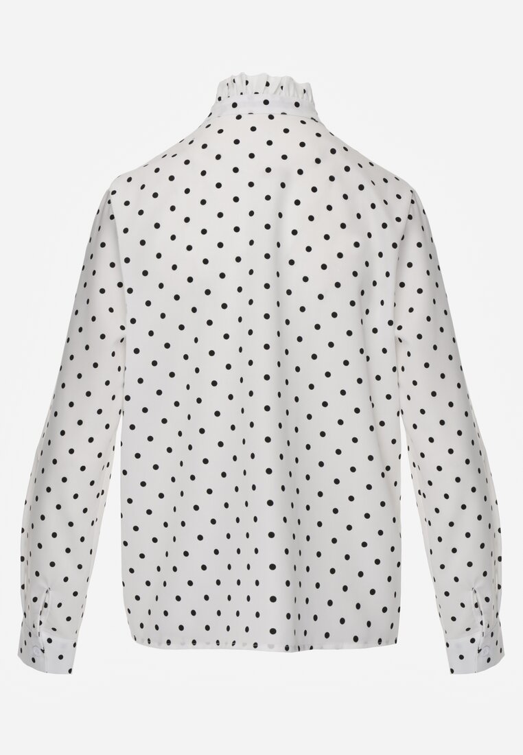 Biała Falbaniasta Koszula z Wiskozy w Kropki ze Stójką Aegista