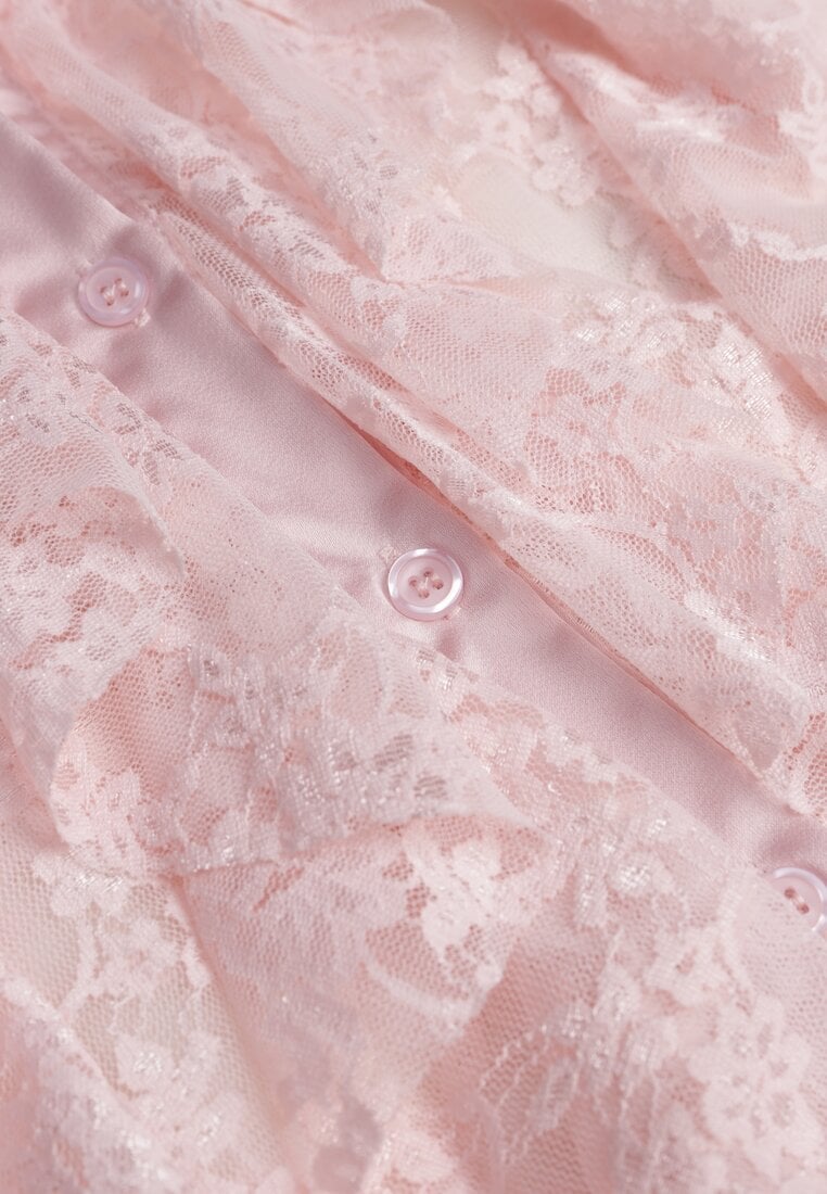 Różowa Wiskozowa Koronkowa Koszula z Bawełną i Falbanami  Oraeno